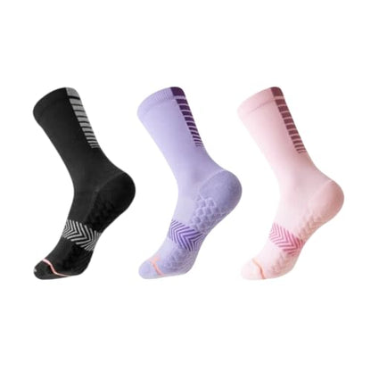 we fleece Running Socks Womens Compression Socks for Women Hiking Socks With Reflective Yarn Breathable Mesh Crew - color: Black Pink Purple