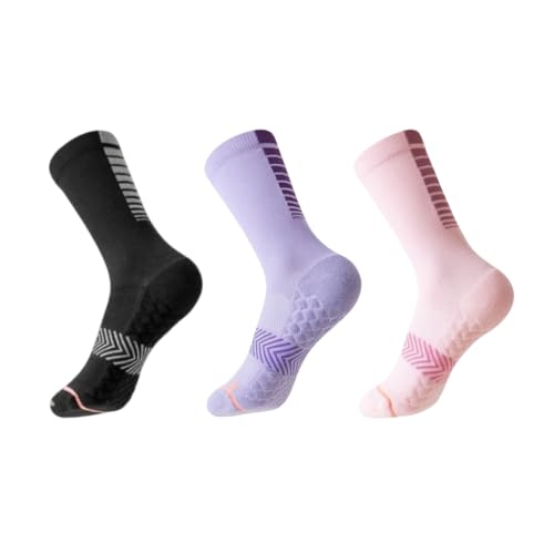 we fleece Running Socks Womens Compression Socks for Women Hiking Socks With Reflective Yarn Breathable Mesh Crew - color: Black Pink Purple