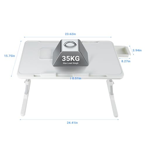 iXTRA Adjustable Laptop Lap Desk with Cooling Fan USB Light for Adults 60x40cm,White - color: White,60*40cm