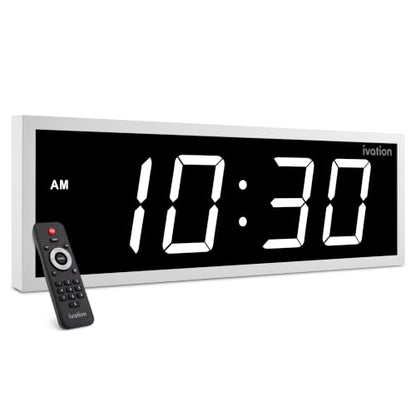 Ivation Large Digital Wall Clock with Big LED Display & Timer, 18" - color: White, size: 18" x 6"