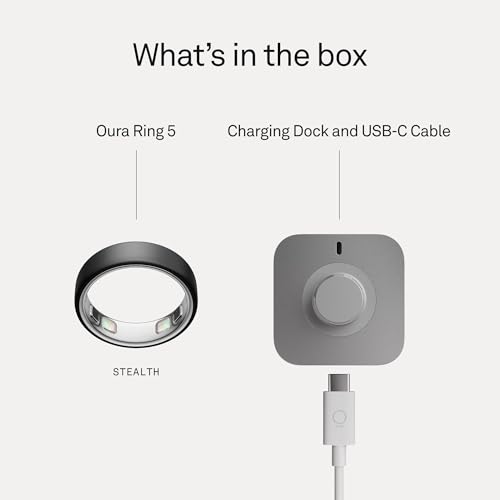 Oura Ring 5 - Stealth - Size 8 - Smart Ring Health Tracker - Sleep, Activity, Women's Health, AI Advisor, 1 Week Battery Life, Oura App, Android & iOS Compatible - color: Stealth, size: 8, style: Ring