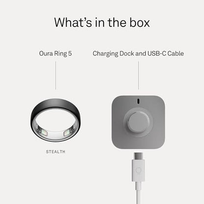 Oura Ring 5 - Stealth - Size 8 - Smart Ring Health Tracker - Sleep, Activity, Women's Health, AI Advisor, 1 Week Battery Life, Oura App, Android & iOS Compatible - color: Stealth, size: 8, style: Ring