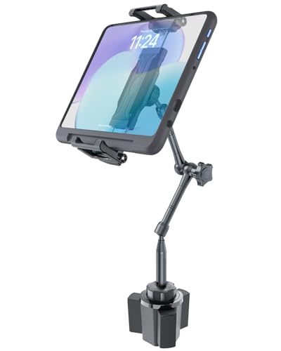 Heavy Duty Cup Holder Tablet Mount, 13" Triple-Joint Metal Long Arm
