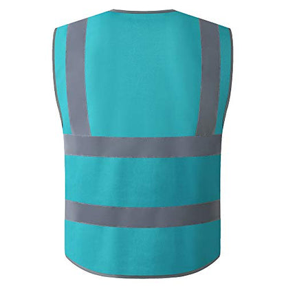 XIAKE 9 Pockets Class 2 High Visibility Reflective Safety Vest for Men Women,Meets ANSI/ISEA Standard - color: Lake Blue, size: XX-Large
