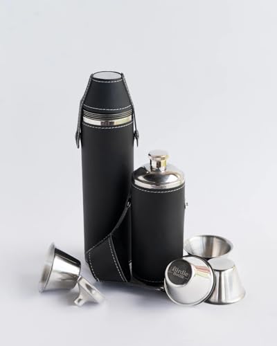 8oz Black Flask with 4 Shot Glasses in Cap – Stainless Steel with Waterproof Leather Case, Leakproof, Travel-Ready - color: Black, size: 8oz Standard