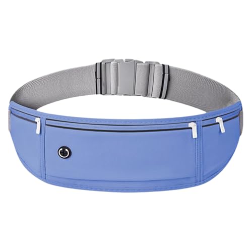 Slim phone Running Belt，Zipper Waterproof Waist Pack, Running Gear Accessories with 3 Pockets, Walking Cycling Camping Gym Light (Blue)