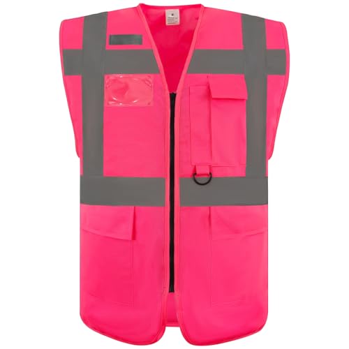 wefeyuv Reflective Safety Vest Class 2 High Visibility Vest pocket - color: Pink, size: Small