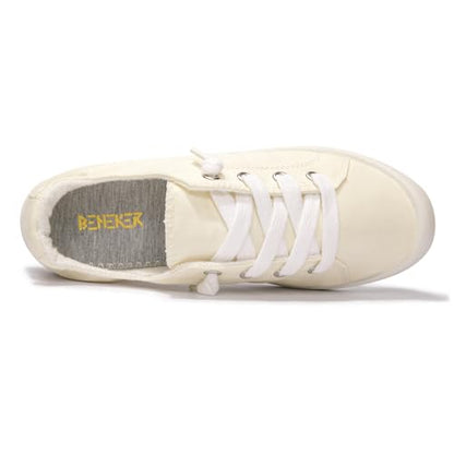 Women's Slip-On Canvas Sneakers, Low Top Walking Shoes - color: Beige, size: 11