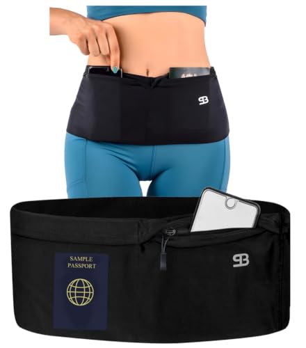 StashBandz Running Belt, Fanny Pack, & Money Belt, 4-Pocket Phone Holder - color: Black, size: Medium