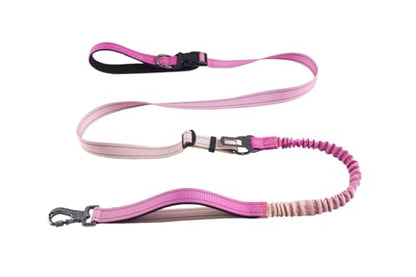 Hands Free Dog Leash for Large Medium Dogs Heavy Duty Bungee Reflective Adjustable Waist Leashes for Walking Running with Car Buckle 4-6FT (Rose) - color: Rose