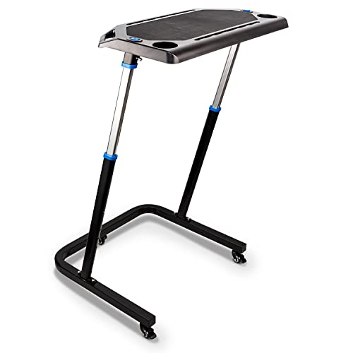 Alpcour Bike Trainer Fitness Desk – Portable Multi-Tasking Workstation Table for Cycling and Exercise – Adjustable Height with Non-Slip Surface and Gadget Slots – Lockable Wheels