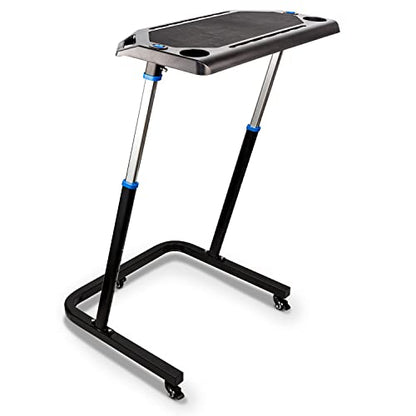 Alpcour Bike Trainer Fitness Desk – Portable Multi-Tasking Workstation Table for Cycling and Exercise – Adjustable Height with Non-Slip Surface and Gadget Slots – Lockable Wheels