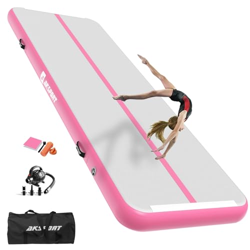 AKSPORT Gymnastics Air Mat Tumble Track Tumbling Mat Inflatable Floor Mats with Air Pump for Home Use/Tumble/Gym/Training/Cheerleading/Parkour/Beach/Park/Water - color: Pink, size: 10ftx3.3ftx4inch