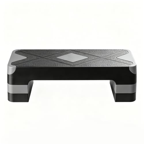 Aerobic Exercise Step Platform, 28-Inch Workout Aerobic Stepper, Height Adjustable Fitness Training Step Deck Trainer with 4 Risers, Non-Slip Surface Bench for Home Gym Cardio Strength 29" x 11.5" x 4" - color: Black-Grey