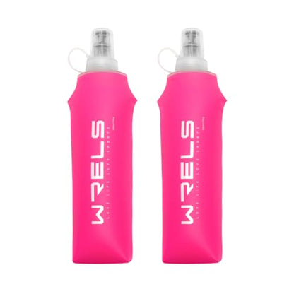 WRELS TPU Soft Flask Lightweight Portable Reusable Water Bottle,BPA Free Collapsible Flask for Hydration Pack in Running Hiking Cycling and Marathon - color: 500ml/16.9oz-2 Pack-Pink