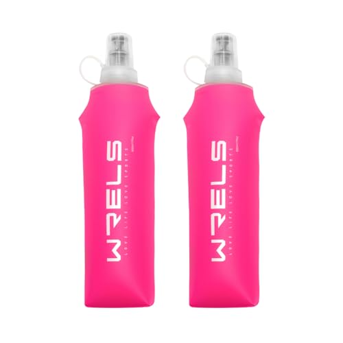 WRELS TPU Soft Flask Lightweight Portable Reusable Water Bottle,BPA Free Collapsible Flask for Hydration Pack in Running Hiking Cycling and Marathon - color: 500ml/16.9oz-2 Pack-Pink