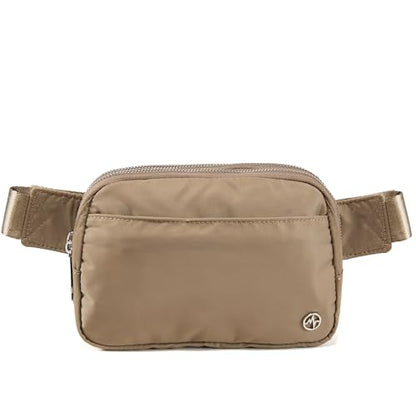 Pander Nylon Fanny Pack Belt Bag for Women with 5 Zipper Pockets - color: Gray Brown