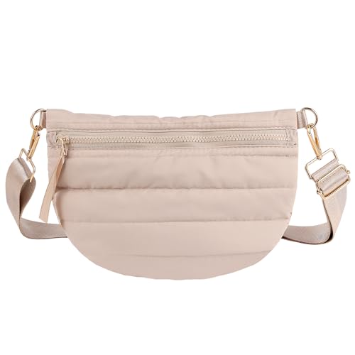 Quilted Puffer Belt Bag Puffy Sling Fanny Pack Puffer Crossbody Bags Chest Belt Bum Waist Bag Purse Shoulder Bag for Women Gift - color: SANDY