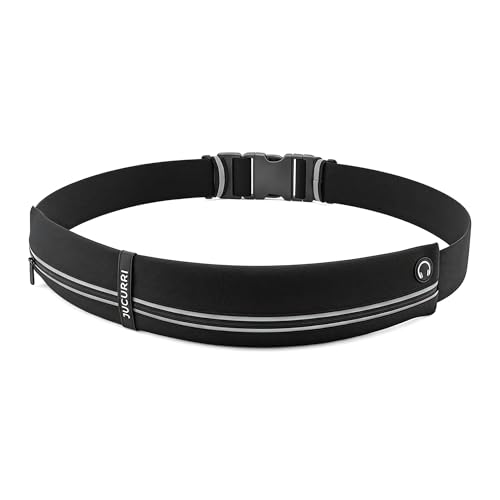 Slim Running Belt for Women and Men, Waterproof Phone Holder for Running, Reflective 2-Pocket Waist Pack for Storing Runner’s Essentials Safely, Runner’s Fanny Pack, Money Belt Fits Most Phones(Black) - color: Black