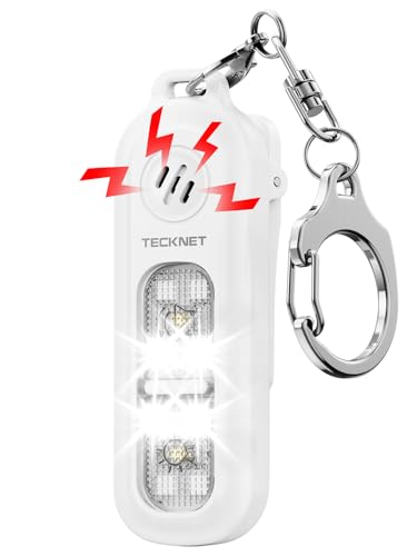 TECKNET Personal Safety Alarm 135dB with SOS Strobe Light for Women - Rechargeable& IPX4 Waterproof Running Lights with Clip On Torch & Low Battery Notice, Safety Siren for Running, Travel Kids, Wihte - color: White