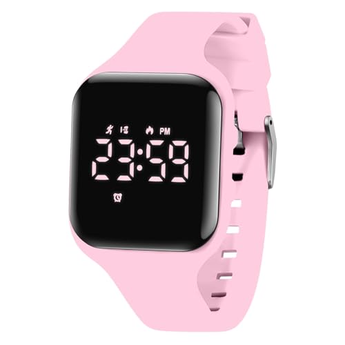 Kids Watches for Girls Boys Digital Sport Watch with Step Counter Pedometer Vibration Alarm Clock, No App Waterproof Fitness Tracker Kids Watch Boys Girls Teens Students Ages 5-16 - color: 027-E-Pink
