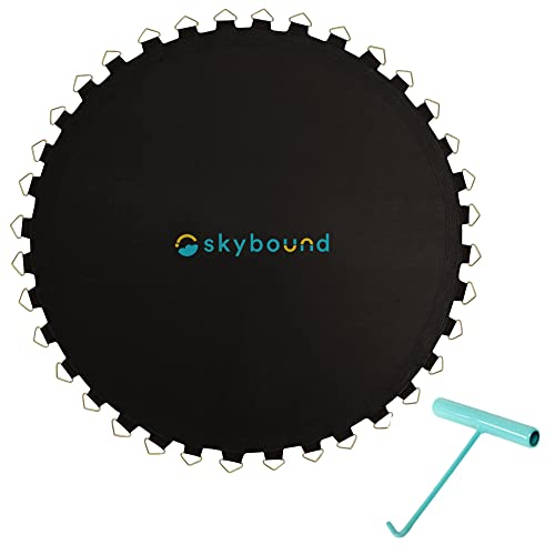 SkyBound Replacement Trampoline Mat, Fits 14ft Frames w/Spring Tool and Durable V-Rings, Bounce Safely with Extra Rows of Stitching - size: 147" Wide | 72 Rings | Fits 6.5" to 7" Springs