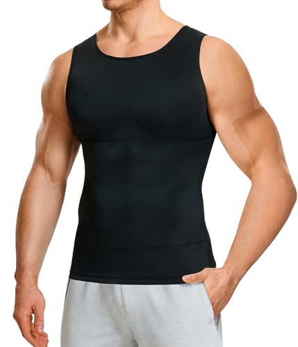 Nebility Shapewear Mens Compression Shirt - Slimming Body Shaper Vest Sleeveless Undershirts Workout Tank Tops - color: Black, size: X-Large