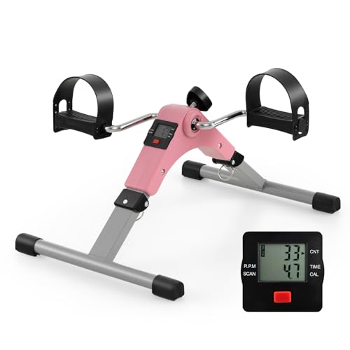 Goplus Folding Pedal Exerciser, Under Desk Mini Exercise Bike for Arm & Leg Workout, Portable Desk Bike Peddler Machine w/ Adjustable Resistance & LCD Display for Adults Seniors, Home & Office