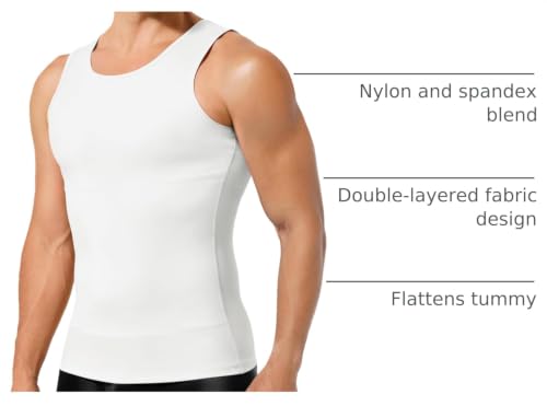 TAILONG Compression Shirt Men Shapewear Slimming Body Shaper Vest Compression Tank Top Undershirt - color: White, size: XX-Large