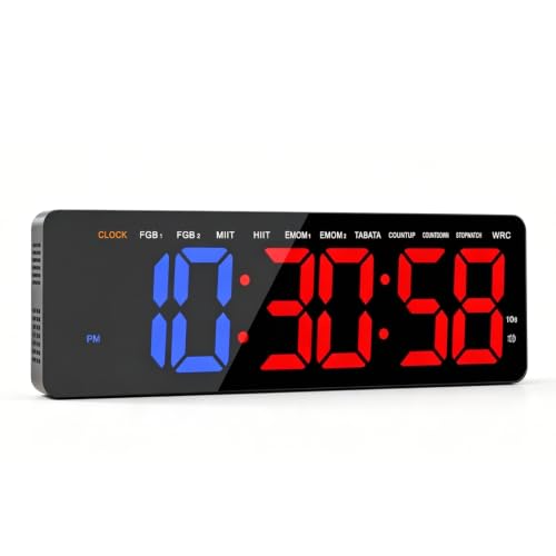 Gym Timer 16.5" Large LED Display Wall Clock, Upgraded Workout Interval Timer Count Down & Up Stopwatch, Large LED Digital Display for Fitness, Home Garage and Outdoor
