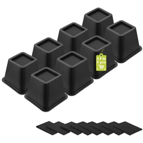8 Pack Furniture Risers 4 Inch, Bed Risers Heavy Duty for Table Desk Couch Chair Sofa Cabinet Bed Frame Dorm, Square Table Leg Risers Lift Height 4.3", Black - color: Black 8 Pack, size: 4 Inch