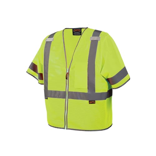 Pioneer Hi Vis Sleeved Mesh Safety Vest for Men & Women - Breathable- Reflective Tape - Pockets - Class 3 - Yellow/Green - color: Green, size: X-Large