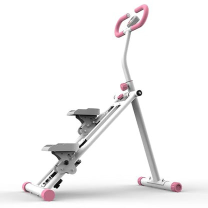 Upgraded Vertical Climber Stair Stepper with Resistance Bands, Full Body Home Workout Machine, Adjustable Handlebar & Digital Monitor - color: White&Pink