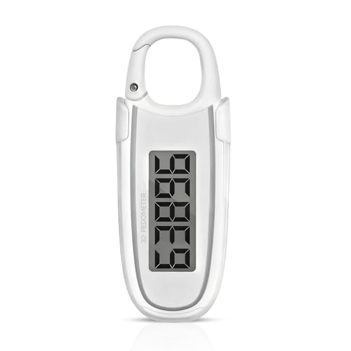 3D Pedometer for Walking, Simple Step Counter with Clip & Carabiner - color: White