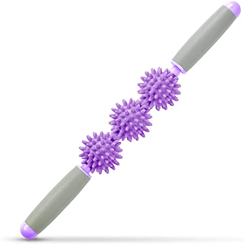 Fascia Muscle Roller, Cellulite Massager Fascia Roller for Cellulite and Sore Muscles, Neck, Leg, Back, Pressure Trigger Point Body Roller Deep Tissue Massage Stick Tools - 3 Massage Balls | Purple - color: Purple