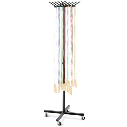 Aurelema Jump Rope Cart with Wheels Jump Rope Tree Black Sports Equipment Cart Heavy Duty Metal Holder for Cord Wire Belt Hose Storage PE Gym School, Hold More Than 200 Cord, 23.6 x 19.7 x 65 Inch