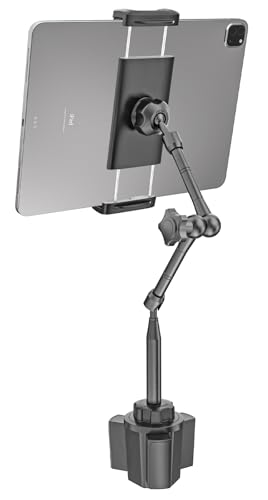 Heavy Duty Metal Cup Holder Tablet Car Mount - Extra Long Arm