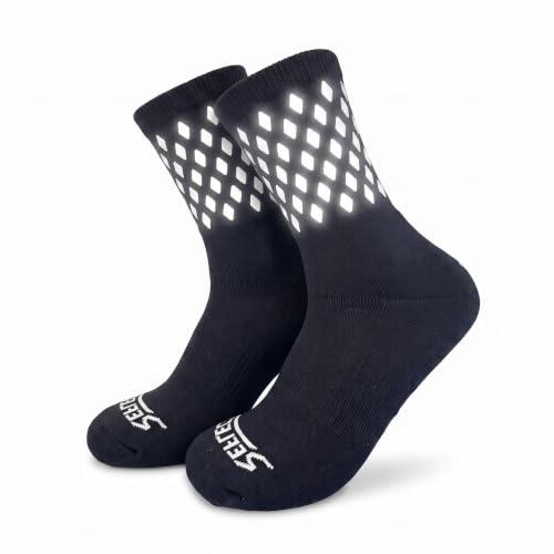 ReflecToes Reflective Socks for cycling and running - 330 Candle Power High Visibility Night Safety Gear - Biomotion Support - color: Black-vented, size: Large