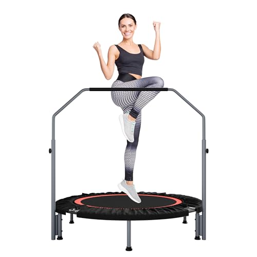 ALTLER 40"/48" Foldable Mini Fitness Rebounder with Adjustable Foam Handle, Max Load 330/440 lbs, Indoor Cardio Exercise Rebounder for Adults - size: 48 IN