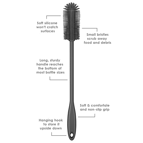 Silicone Bottle Brush, Long Handle Bottle Cleaner Brush, Charcoal - color: Charcoal