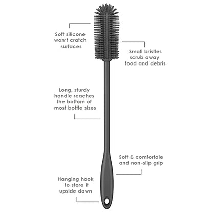 Silicone Bottle Brush, Long Handle Bottle Cleaner Brush, Charcoal - color: Charcoal