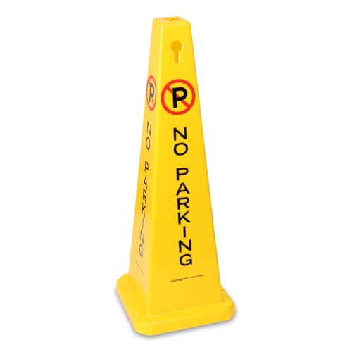 SmartSign 4-Sided No Parking Cone Sign with Symbol - 12.5" x 36", Tough Molded Plastic, Stackable Traffic Safety Cones, Insert Slots for Easy Use, 360-Degree Visibility, Yellow with Red/Black Text