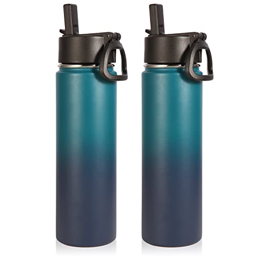 Volhoply Insulated Water Bottles with Straw Bulk 2 Pack, 22 oz Stainless Steel Sports Bottle, Double Walled Vacuum Metal Travel Water Cups, Reusable Water Flask for School Hiking(Dark Night,2 Set) - color: Dark Night