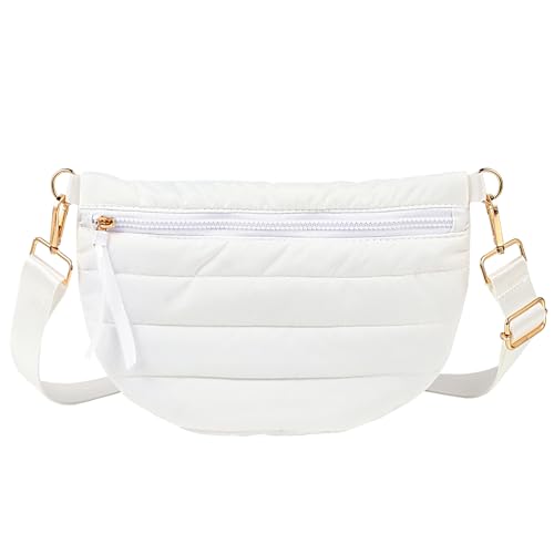 Quilted Puffer Belt Bag Puffy Sling Bag Fanny Pack Puffer Crossbody Bags Chest Belt Bum Waist Bag Purse Shoulder Bag for Women Gift - color: WHITE