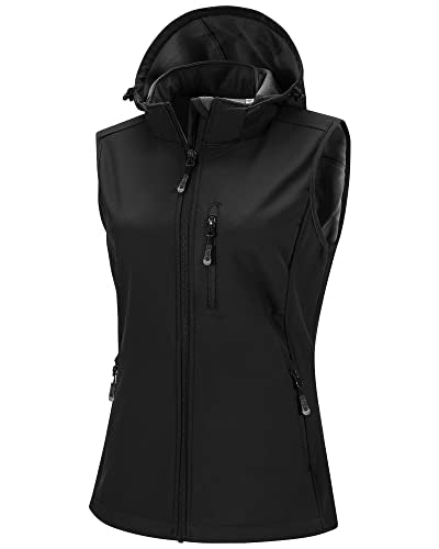 33,000ft Women's Hooded Lightweight Softshell Vest Fleece Lined for Running - color: Black, size: X-Large