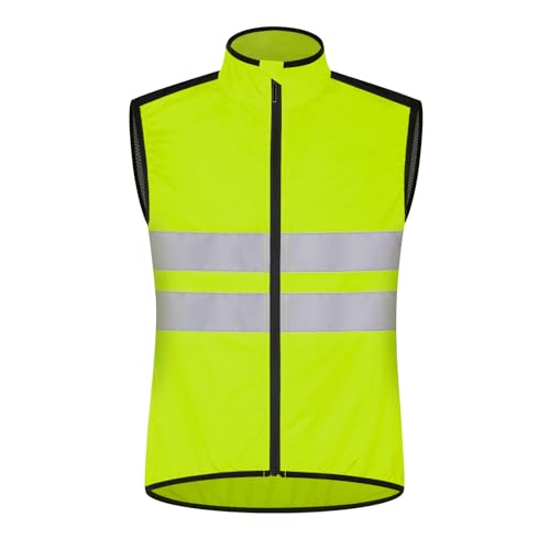 Cycling Vest for Men, Reflective High Visibility Bike Vest, Lightweight Packable Gilet, Full Zip Sleeveless Pocket - color: Yellow, size: Medium