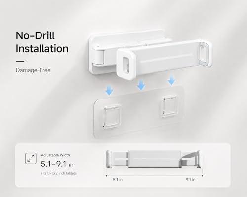 pzoz Tablet Wall Mount, No Drill iPad Holder, 360° Adjustable Mount