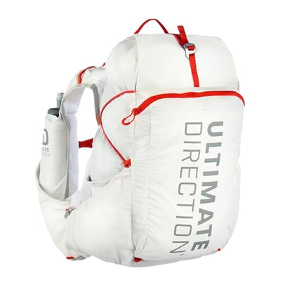 Ultimate Direction Adventure Vest | 17 Liter Capacity Hydration Pack for Running, Hiking & Fastpacking - Includes 2 Soft Flasks - color: White, size: Medium