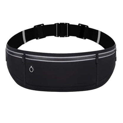 Slim Running Belt Fanny Pack for Men Women, Adjustable Running Phone Holder with 3 Pockets, Reflective Fitness Fanny Pack for Phones up to 7.2 inch, Water Resistant Sports Waist Bag, Black - color: Black