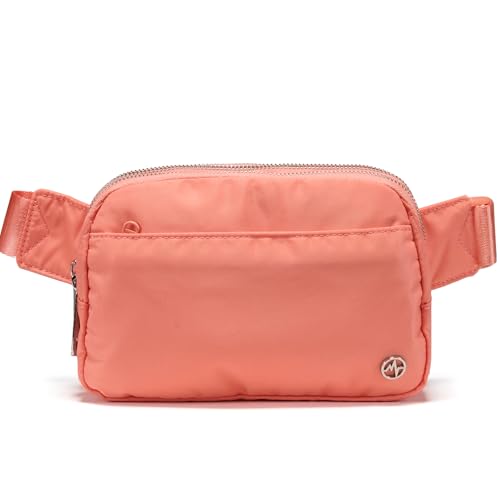 Pander Nylon Fanny Pack Belt Bag for Women with 5 Zipper Pockets - color: Dark Salmon
